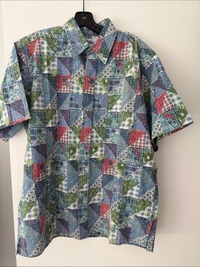 Reyn Spooner vintage Blue, Green & Red Patchwork Short-Sleeve Button-Down Shirt